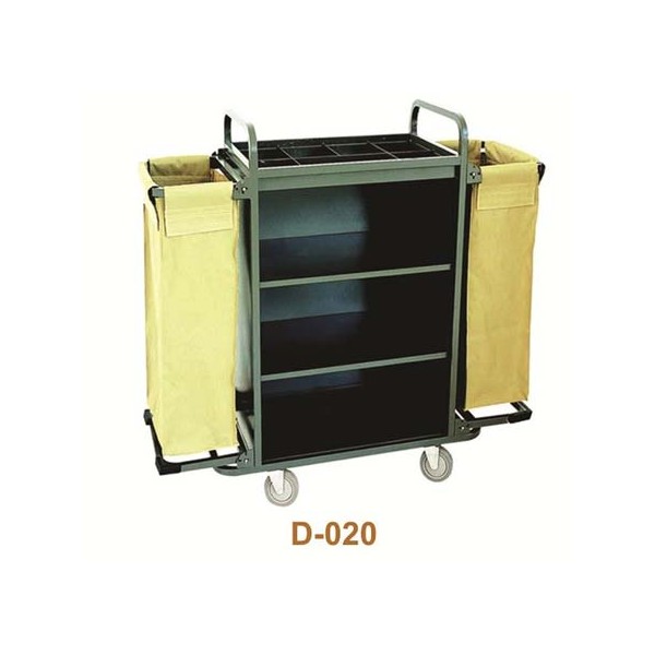 Chariot hôtelier d'étage trois compartiments avec double sac de ramassage